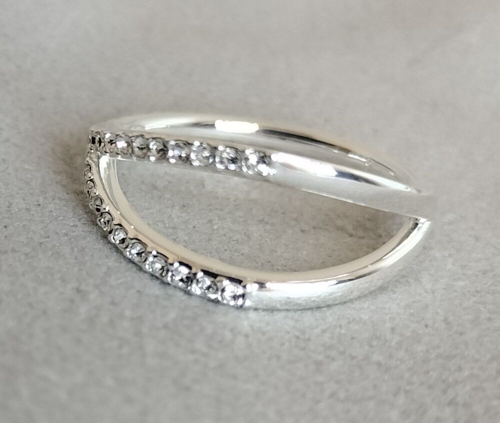 NIB! Rudiment "Nopa" Ring High Polish Silver Wishbone Design w/Crystal Pave.Sz 7